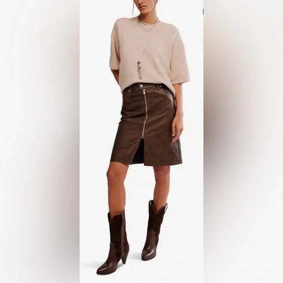 Free People Sycamore Vegan Brown Midi Skirt, Sz 27 - Picture 3 of 11
